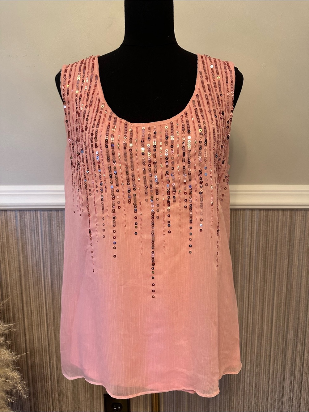 New York & Company Sequin Tank Top XL Blush Pink Sleeveless Party Top